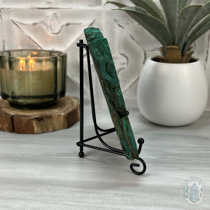 Polished Raw Malachite Slab with Display Stand