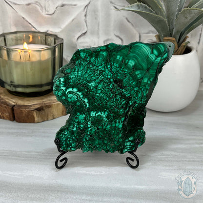 High Quality Polished Malachite Slab with Display Stand