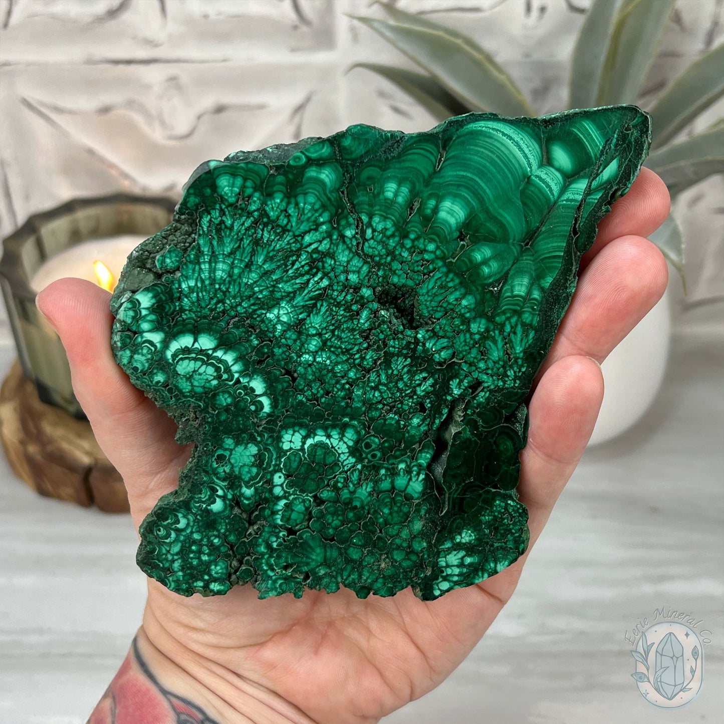 High Quality Polished Malachite Slab with Display Stand