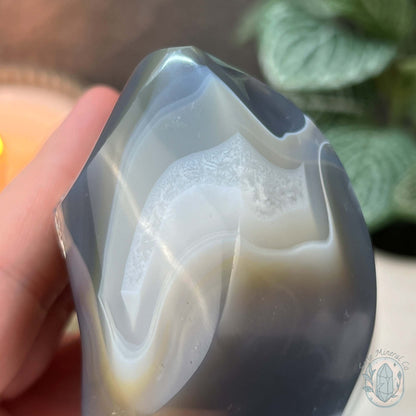Polished Black and White Orca Agate Flame Carving