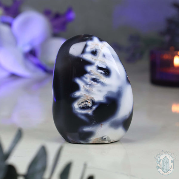 Polished Black & White Orca Agate Freeform Carving