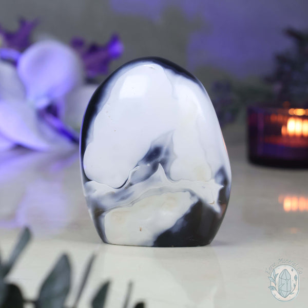 Polished Black & White Orca Agate Freeform Carving