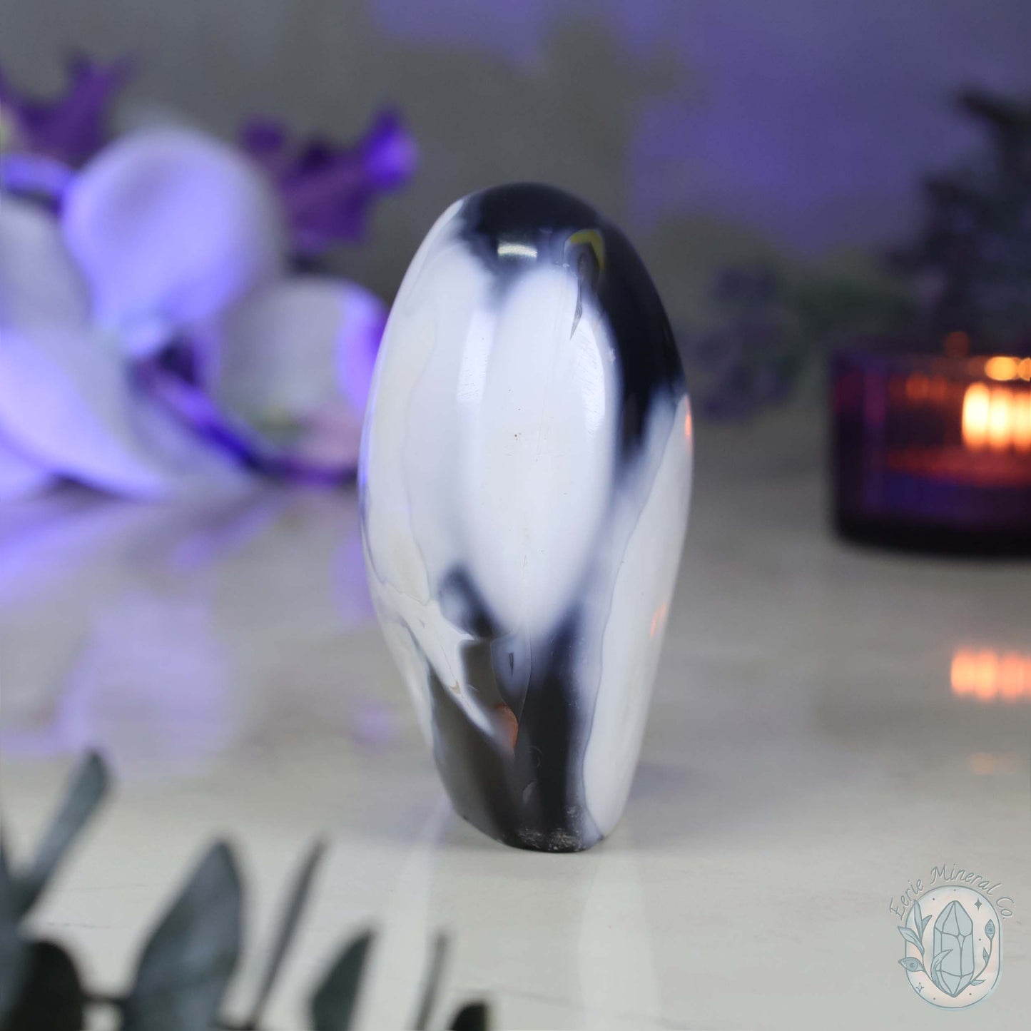Polished Black & White Orca Agate Freeform Carving