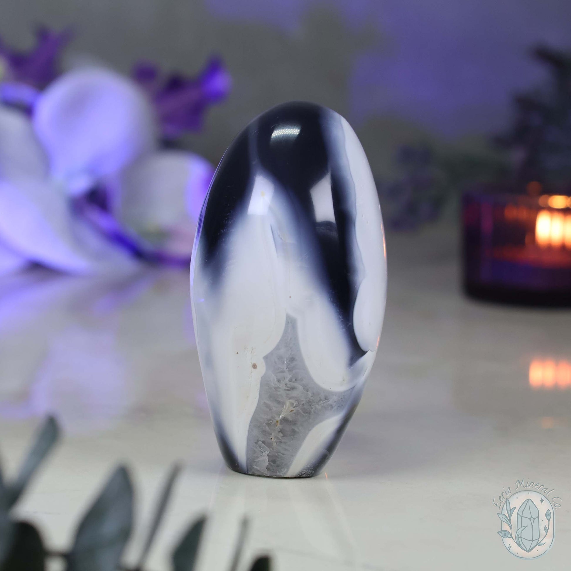 Polished Black & White Orca Agate Freeform Carving