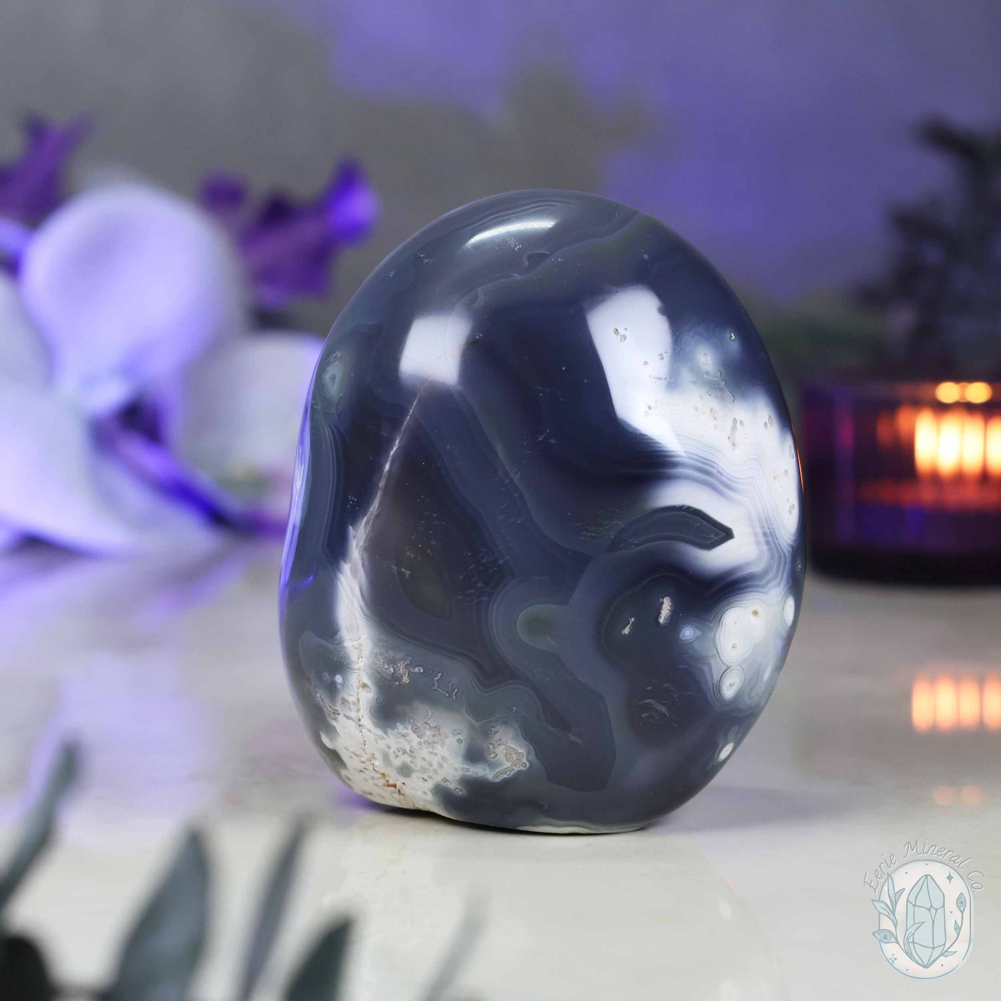 Polished Black & White Orca Agate Freeform Carving