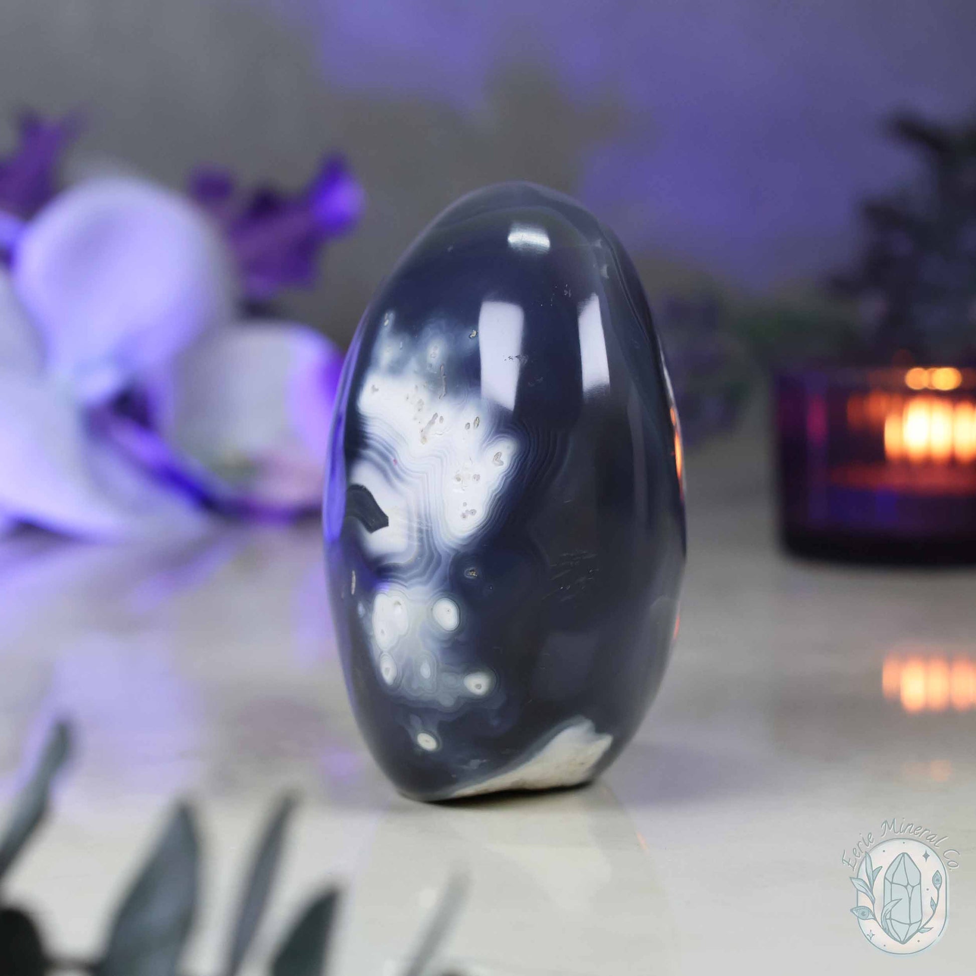 Polished Black & White Orca Agate Freeform Carving