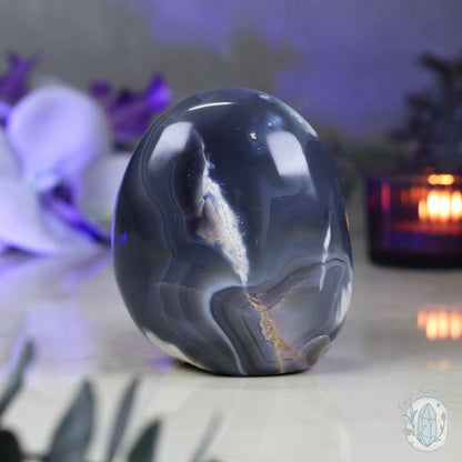Polished Black & White Orca Agate Freeform Carving