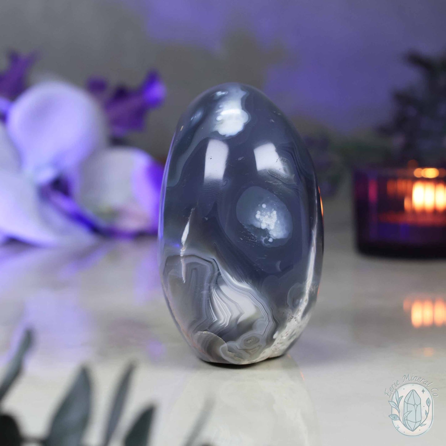 Polished Black & White Orca Agate Freeform Carving