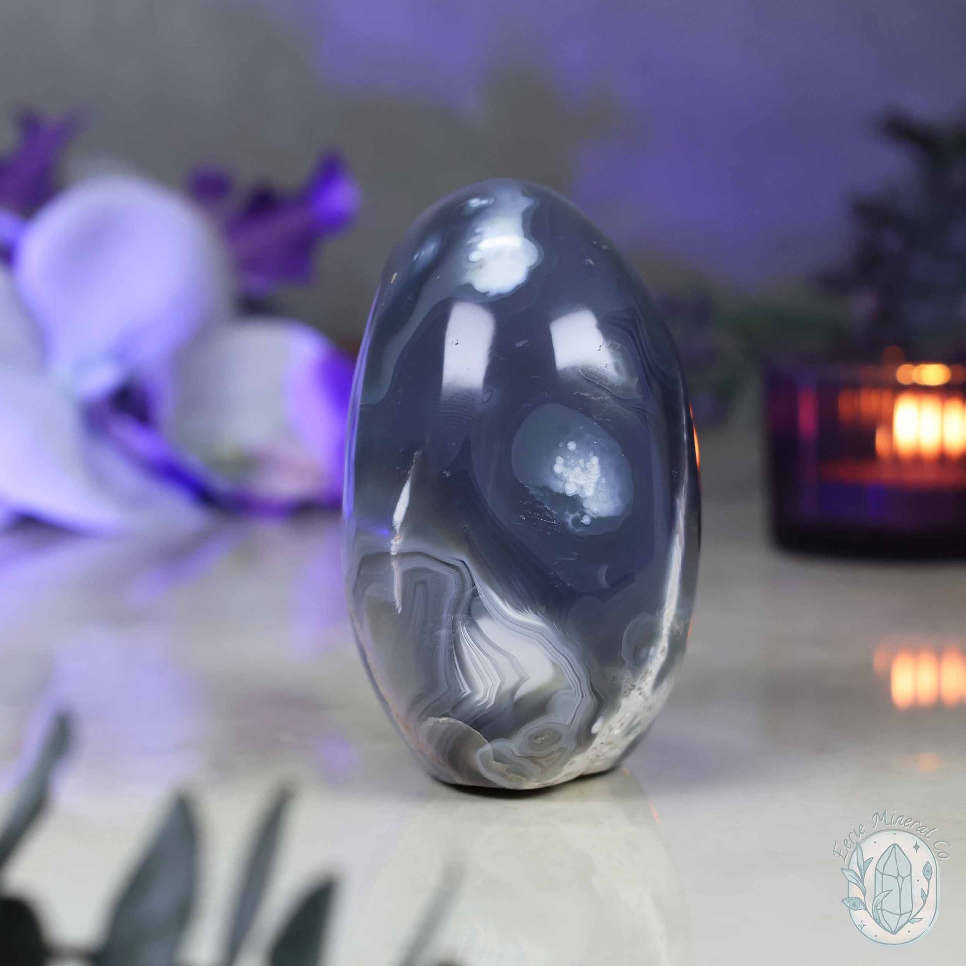 Polished Black & White Orca Agate Freeform Carving