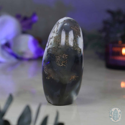 Polished Black & White Orca Agate Freeform Carving