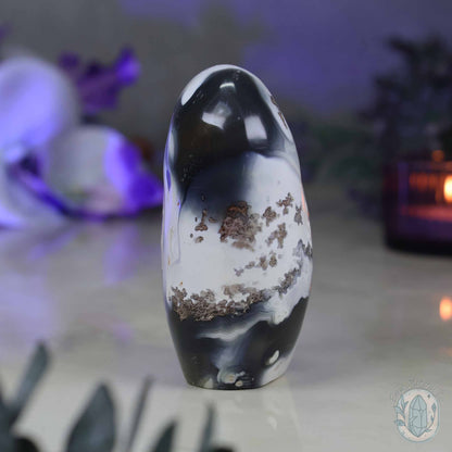Polished Black & White Orca Agate Freeform Carving