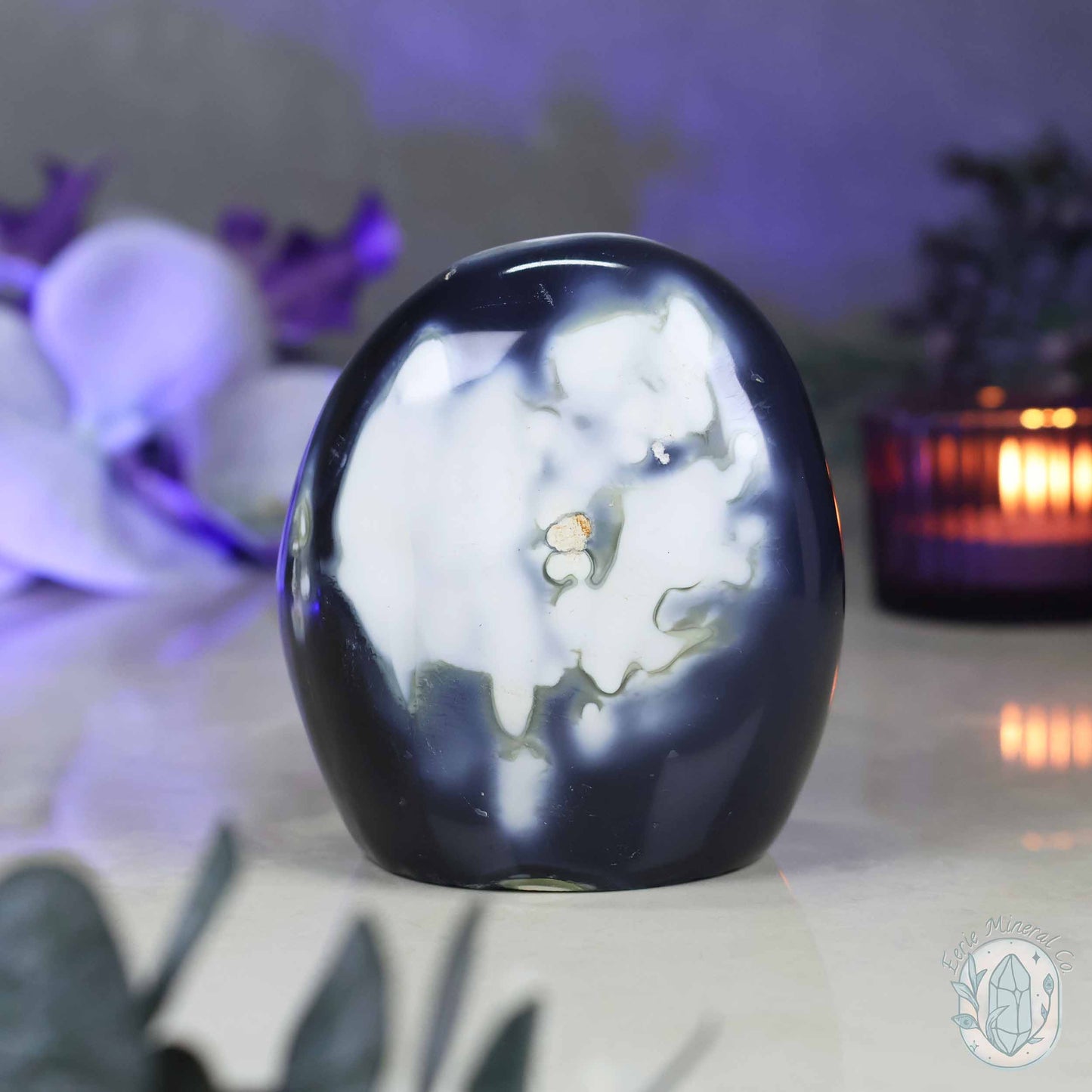 Polished Black and White Orca Agate Freeform