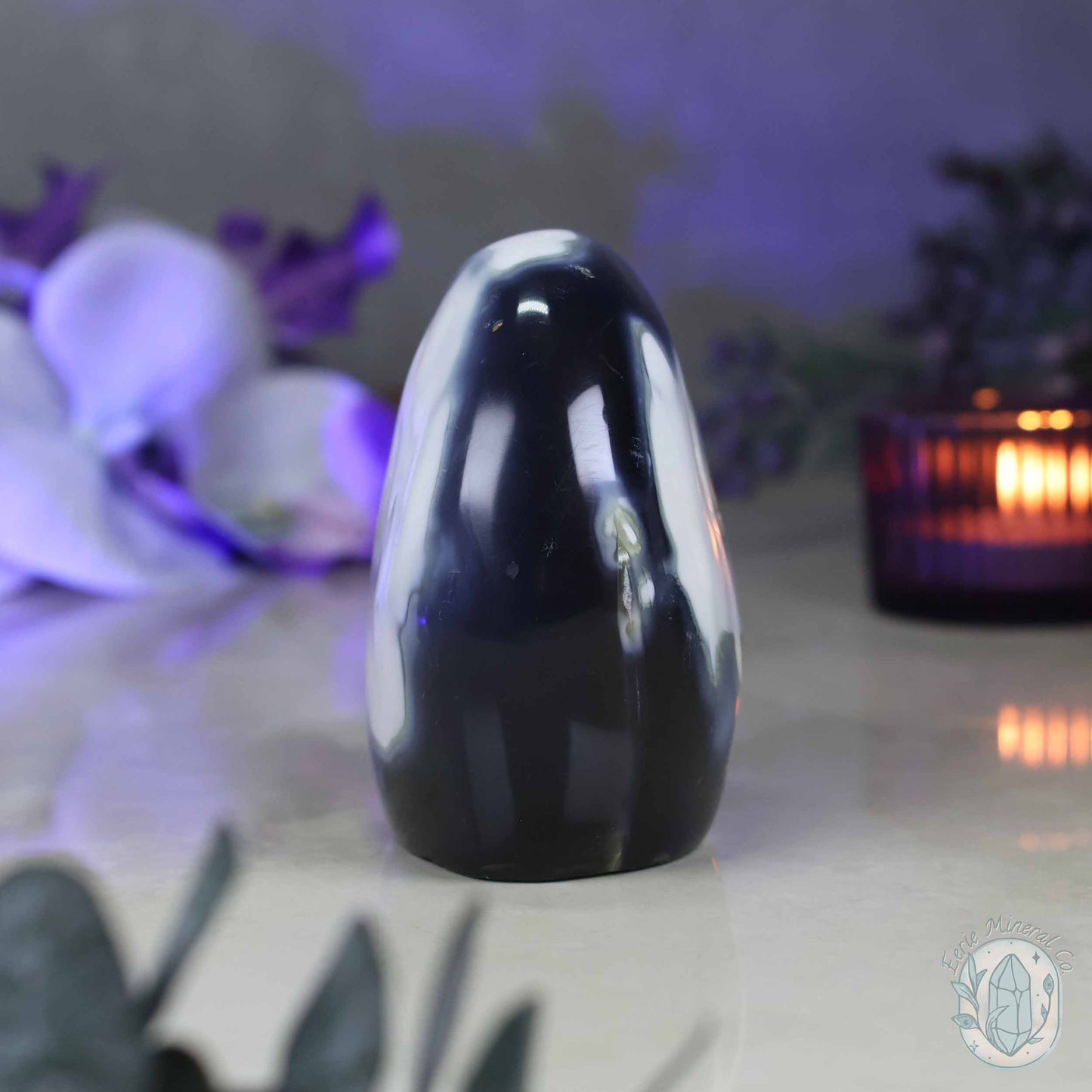 Polished Black and White Orca Agate Freeform