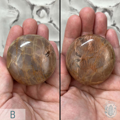 Peach Mooonstone With Silver Flash Palm Stones