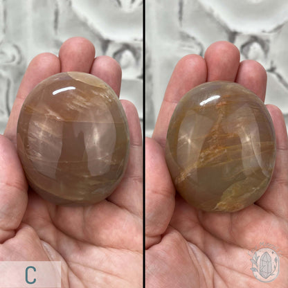 Peach Mooonstone With Silver Flash Palm Stones