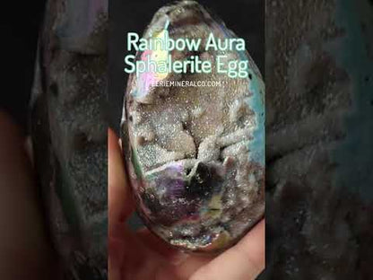 Rainbow Aura Druzy Sphalerite Egg With Stand