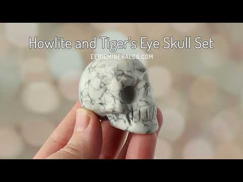 2" Howlite and Tiger's Eye Skull Carving Pair