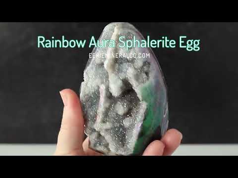 Rainbow Aura Druzy Sphalerite Egg With Stand