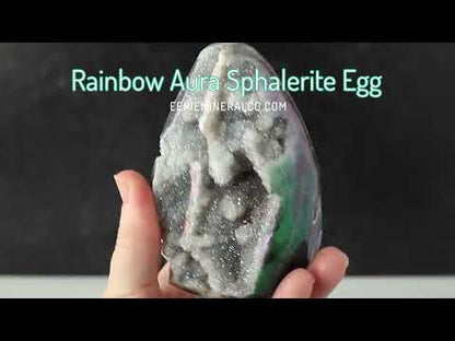 Rainbow Aura Druzy Sphalerite Egg With Stand