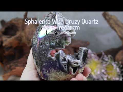 Aura Sphalerite with Druzy Quartz Freeform