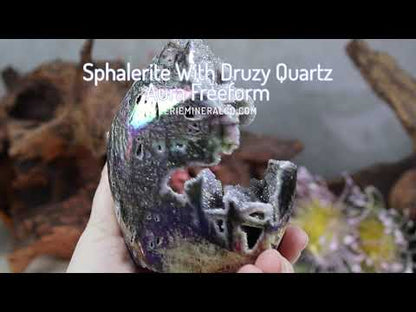 Aura Sphalerite with Druzy Quartz Freeform