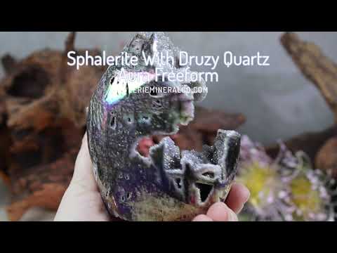 Aura Sphalerite with Druzy Quartz Freeform