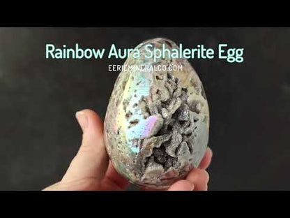 Hand Carved Rainbow Aura Druzy Sphalerite Egg