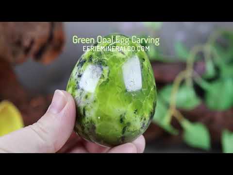 Green Opal Egg Carving with Free Hand-Carved Stand