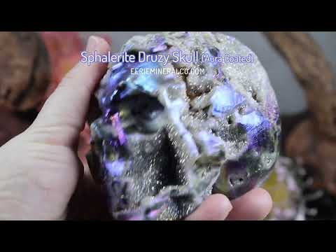 Rainbow Aura Sphalerite with Druzy Quartz Skull