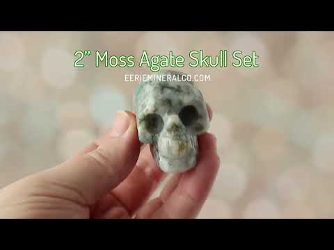 2" Moss Agate Skull Carving Set