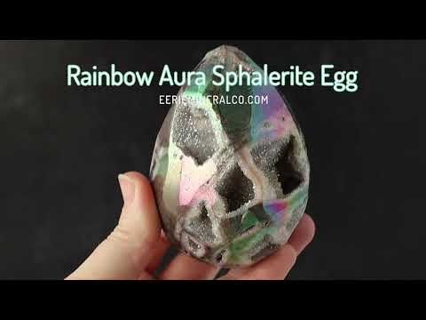 Rainbow Aura Druzy Sphalerite Egg With Stand