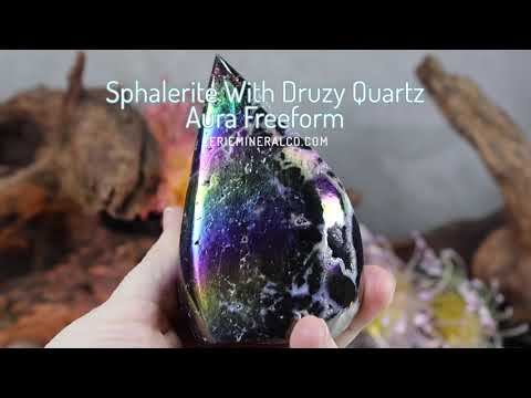 Rainbow Aura Sphalerite with Druzy Quartz Freeform