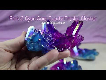 Cyan & Pink Aura Clear Quartz Crystal Clusters
