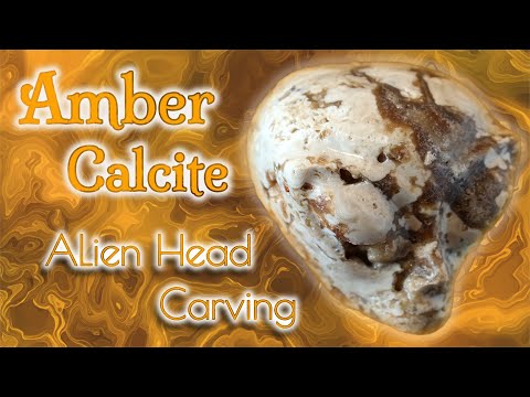 UV Reactive Amber Calcite Alien Head