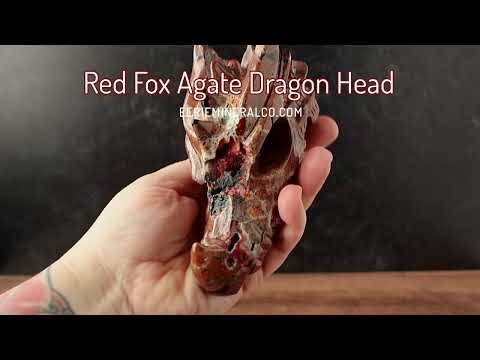 Red Fox Agate Dragon Skull Carving