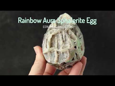 Rainbow Aura Druzy Sphalerite Egg With Stand