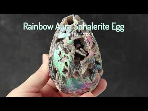 Rainbow Aura Druzy Sphalerite Egg With Stand