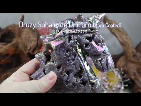 Rainbow Angel Aura Sphalerite Unicorn Carving