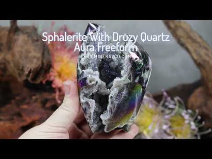Rainbow Aura Sphalerite with Druzy Quartz Freeform
