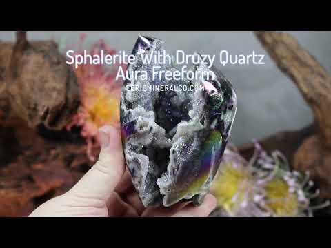 Rainbow Aura Sphalerite with Druzy Quartz Freeform