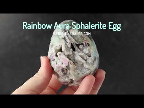 Hand Carved Rainbow Aura Druzy Sphalerite Egg