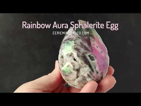 Hand Carved Rainbow Aura Druzy Sphalerite Egg
