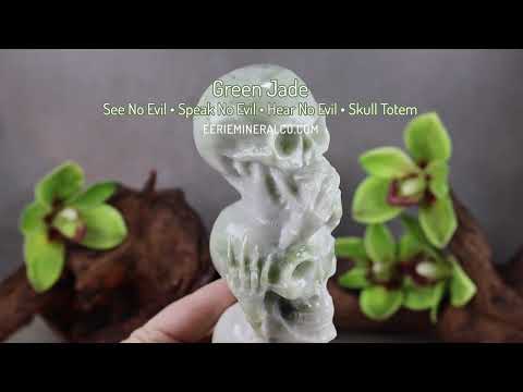 Green Jade See No Evil, Speak No Evil, Hear No Evil Skull Totem