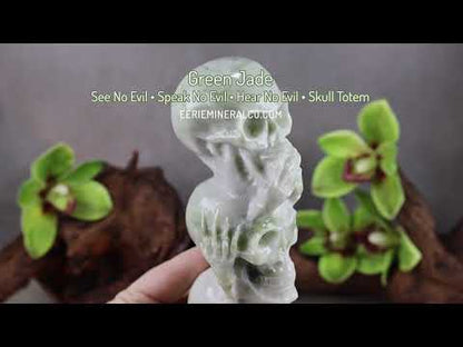 Green Jade See No Evil, Speak No Evil, Hear No Evil Skull Totem