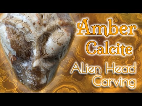 Druzy Amber Calcite Alien Skull - UV Reactive