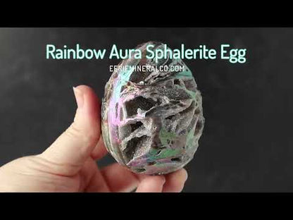 Hand Carved Rainbow Aura Druzy Sphalerite Egg