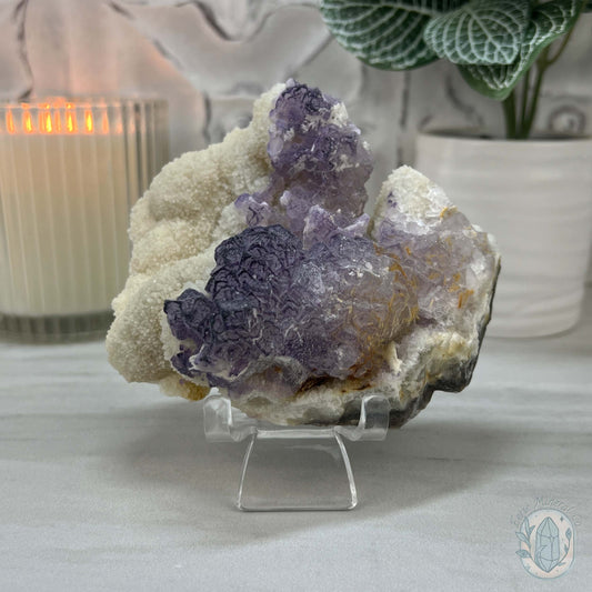 UV Reactive Purple Edge Fluorite Specimen With Stand