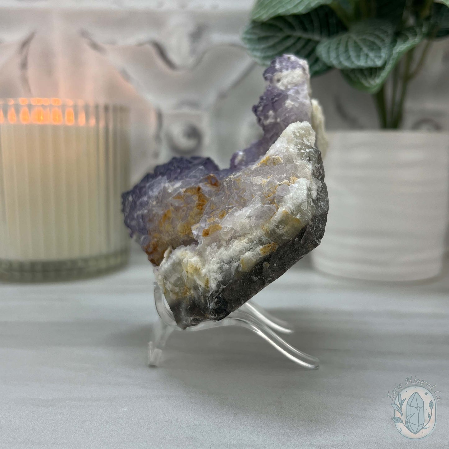 UV Reactive Purple Edge Fluorite Specimen With Stand