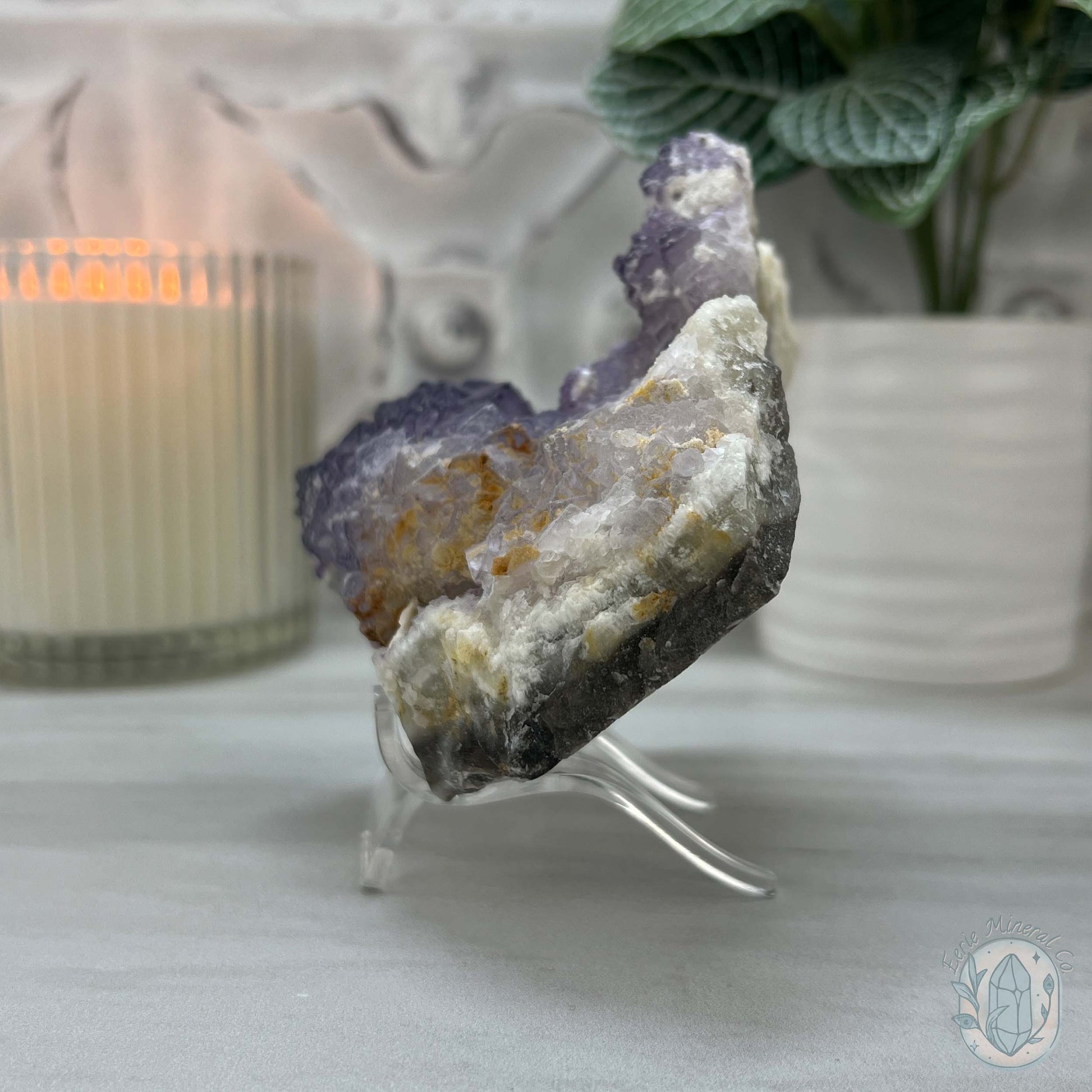 UV Reactive Purple Edge Fluorite Specimen With Stand