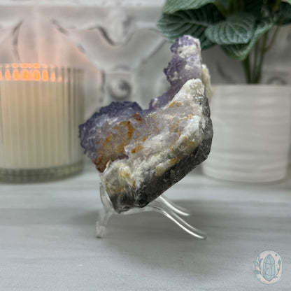 UV Reactive Purple Edge Fluorite Specimen With Stand